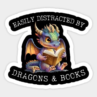 Easily Distracted By Dragons And Books Introvert Shirt Sticker